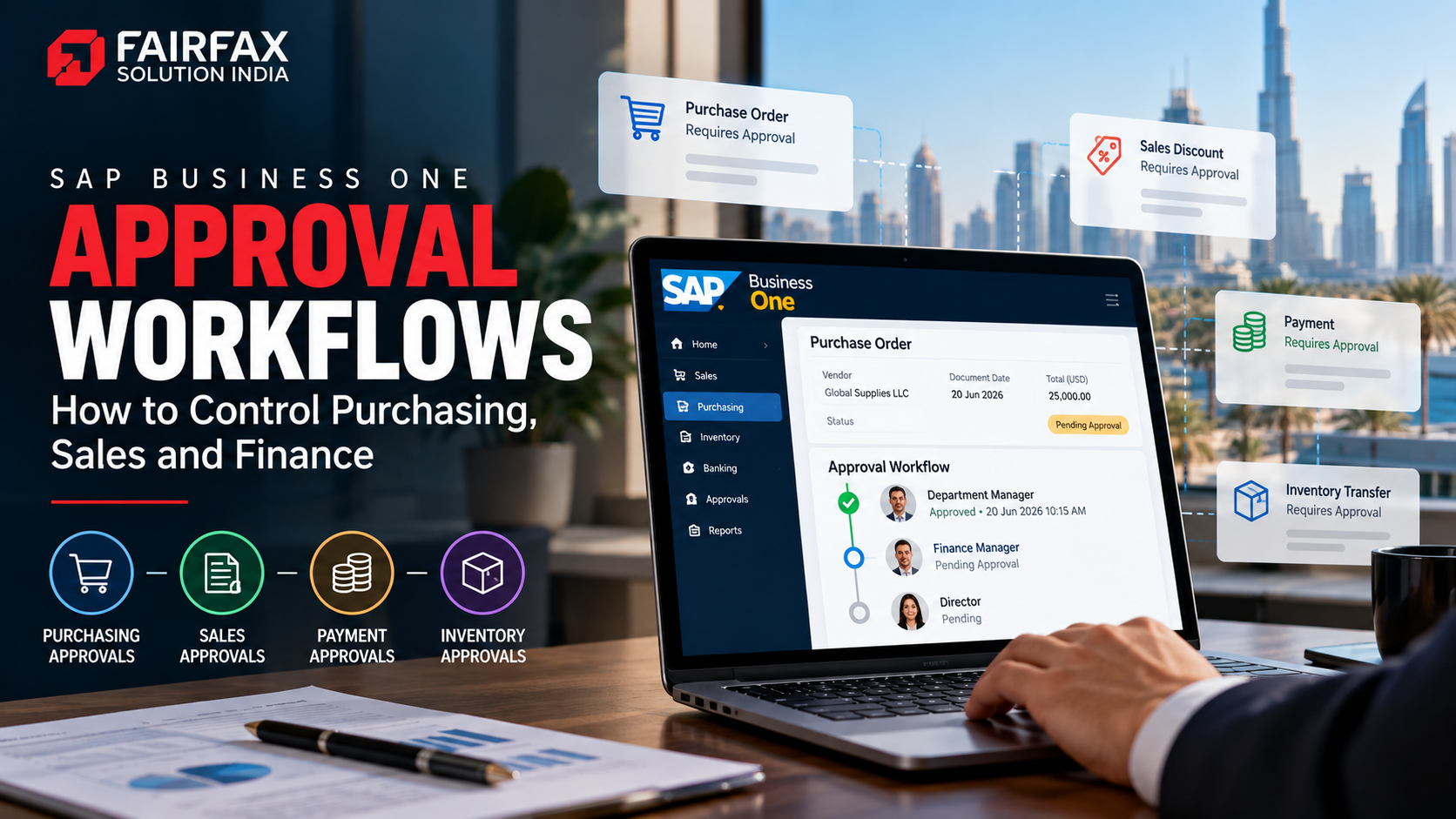 SAP Business One approval workflows for purchasing, sales, payments and inventory management.